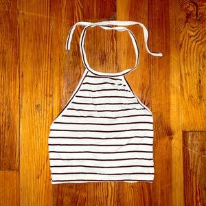 Black & White Striped Halter Crop Top